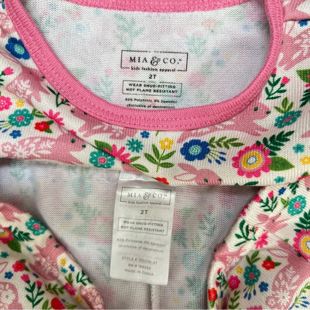Mia & Co Bunny Floral Pajama Set 2T Pink Easter Spring Kids Sleepwear